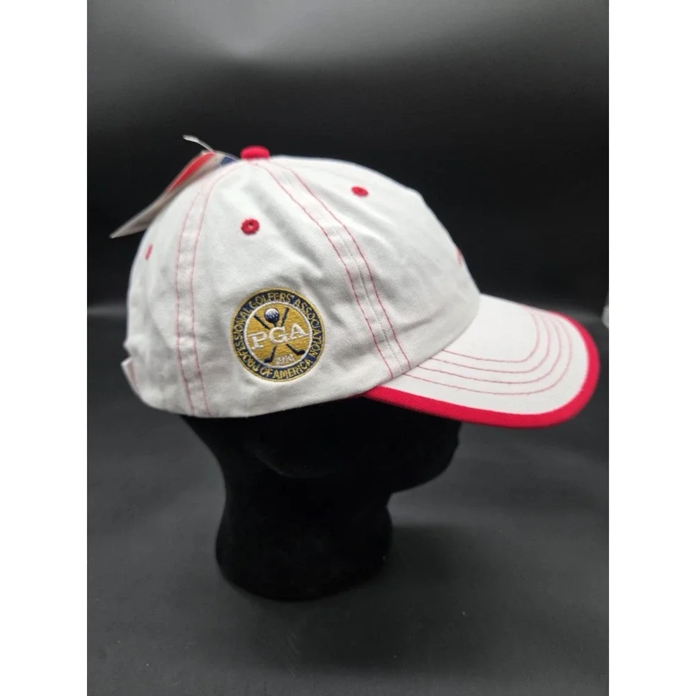 US Kids Golf White Red Embroidered Adjustable Baseball Cap Youth L/XL PGA Logo